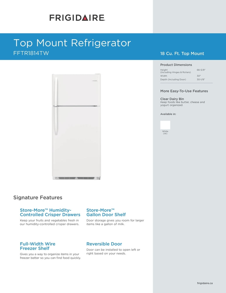 Frigidaire deals model fftr1814tw